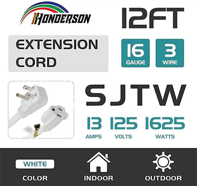 Alt view image 2 of 6 - Flat Plug Extension Cord, UL Listed, Indoor Extension Cord 16 Gauge 12FT White, 16/3 SPT-3 13A 3 Prong Grounded Power Cord for Home, Office