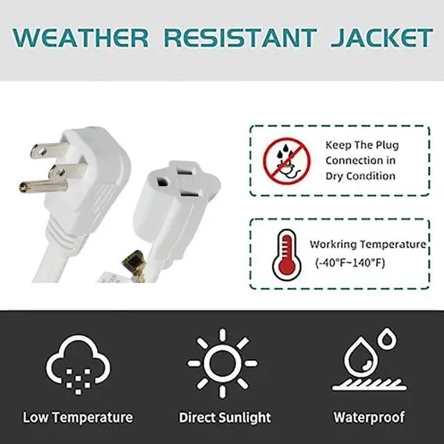 Alt view image 6 of 6 - Flat Plug Extension Cord, UL Listed, Indoor Extension Cord 16 Gauge 12FT White, 16/3 SPT-3 13A 3 Prong Grounded Power Cord for Home, Office