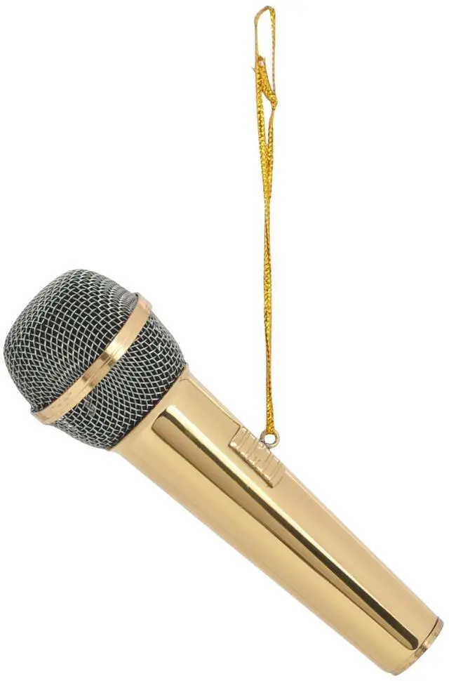 Main image of Co Polished Gold Tone Microphone - 3" Brass Hanging Ornament - Microphone Ornament - Gifts for Musicians & Singers