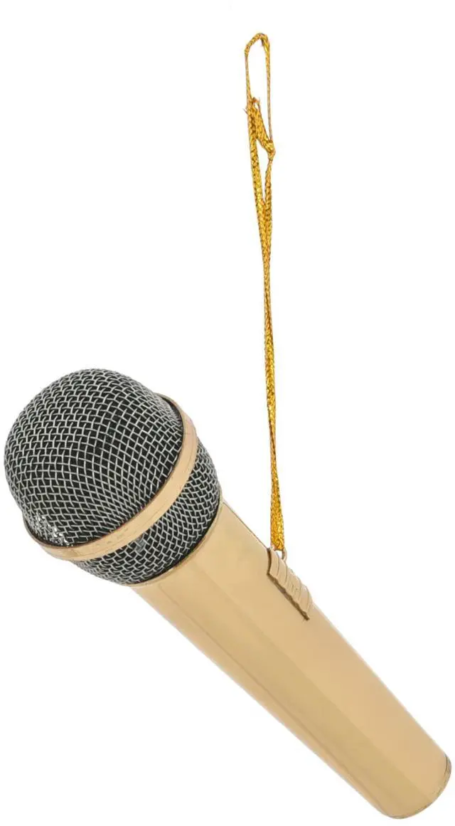 Alt view image 2 of 6 - Co Polished Gold Tone Microphone - 3" Brass Hanging Ornament - Microphone Ornament - Gifts for Musicians & Singers