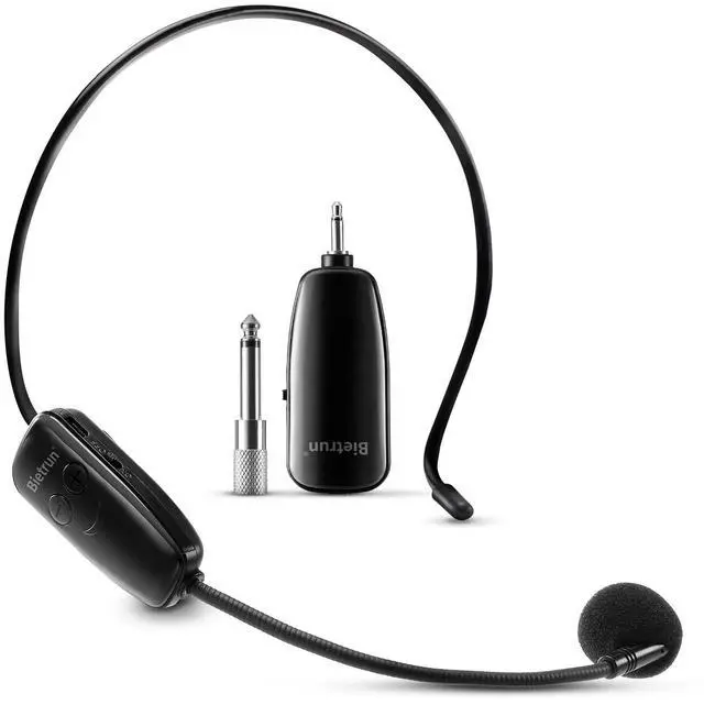 Main image of Wireless Microphone Headset, UHF Wireless Headset Mic System, 160ft Range,1/8'' and 1/4'' Plug, for Speakers, Voice Amplifier, PA System(Not Supported AUX/iOS)