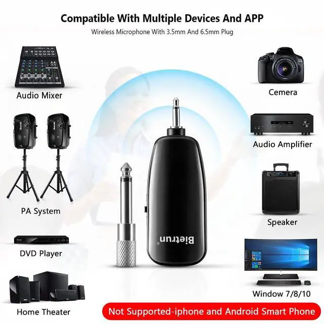Alt view image 2 of 7 - Wireless Microphone Headset, UHF Wireless Headset Mic System, 160ft Range,1/8'' and 1/4'' Plug, for Speakers, Voice Amplifier, PA System(Not Supported AUX/iOS)