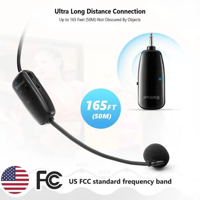 Alt view image 3 of 7 - Wireless Microphone Headset, UHF Wireless Headset Mic System, 160ft Range,1/8'' and 1/4'' Plug, for Speakers, Voice Amplifier, PA System(Not Supported AUX/iOS)