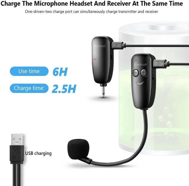 Alt view image 4 of 7 - Wireless Microphone Headset, UHF Wireless Headset Mic System, 160ft Range,1/8'' and 1/4'' Plug, for Speakers, Voice Amplifier, PA System(Not Supported AUX/iOS)