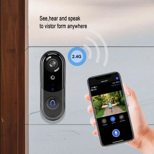 Alt view image 4 of 7 - Doorbell Camera Wireless, Video Doorbell with Chime, 32GB SD Card/Cloud Storage,Night Vision, Motion Detection,2 Way Audio,2.4G WiFi, Real Time Alert (J1)