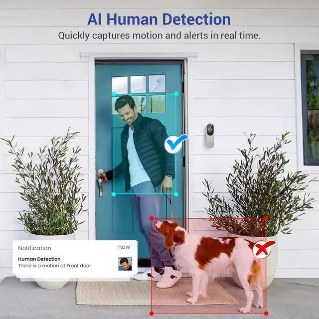 Alt view image 5 of 7 - 1080p Wireless Video Doorbell Camera with Night Vision, Two Way Audio and AI Motion Detection, 2.4G WiFi, Cloud Storage, Battery Powered