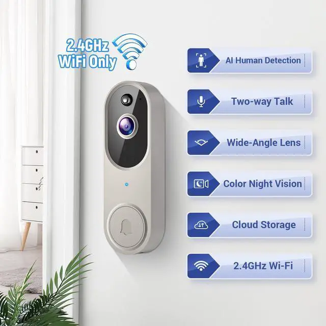 Alt view image 3 of 7 - 1080p Wireless Video Doorbell Camera with Night Vision, Two Way Audio and AI Motion Detection, 2.4G WiFi, Cloud Storage, Battery Powered