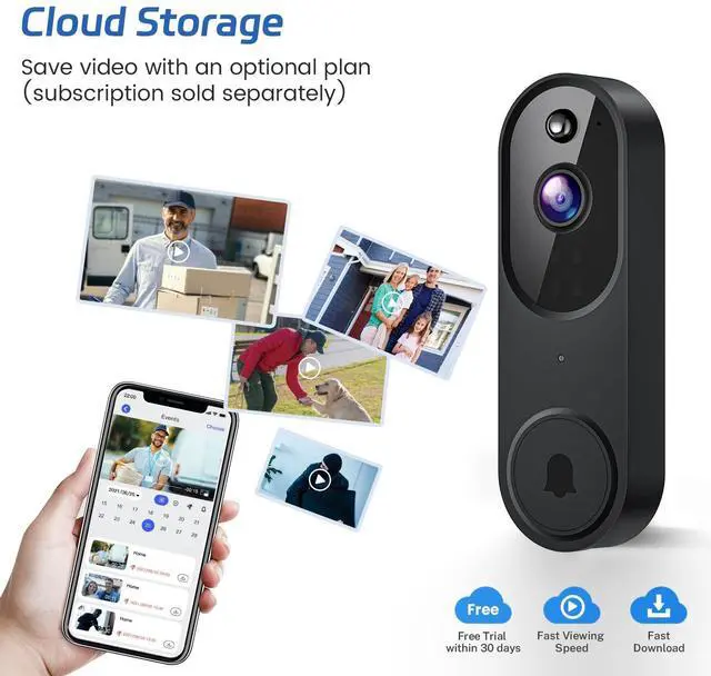 Alt view image 6 of 6 - 1080P Wireless Video Doorbell Camera, Night Vision, Cloud Storage (Sold Separately), 2.4GHz Wi-Fi Only, Smart AI Human Detection, Real-Time Alert, 2-Way Audio, Battery Powered