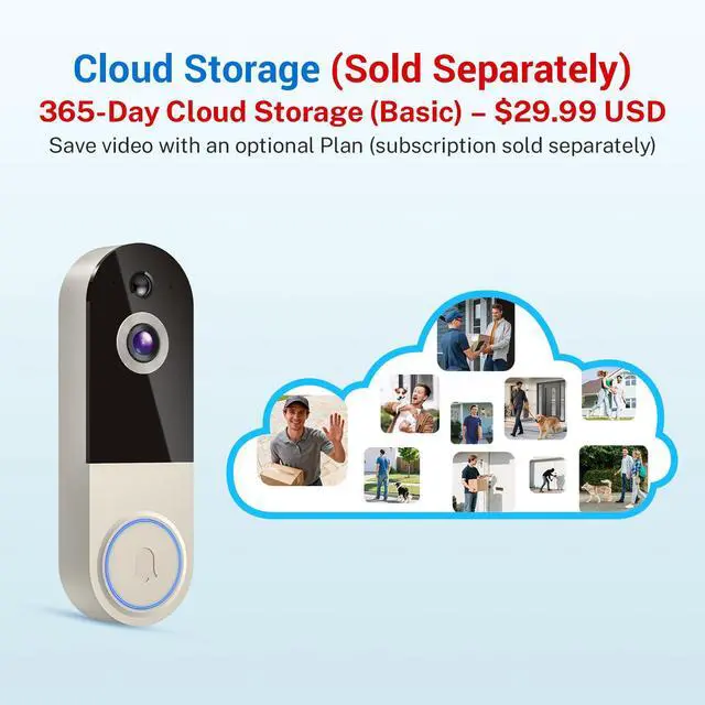 Alt view image 4 of 7 - Wireless Doorbell Camera with Rechargeable Battery, 1080P Resolution, 2-Way Audio, Night Vision, AI Human Detection, Cloud Storage, 2.4G WiFi