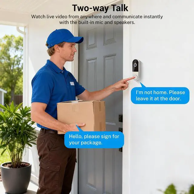 Alt view image 5 of 7 - Wireless Doorbell Camera with Rechargeable Battery, 1080P Resolution, 2-Way Audio, Night Vision, AI Human Detection, Cloud Storage, 2.4G WiFi