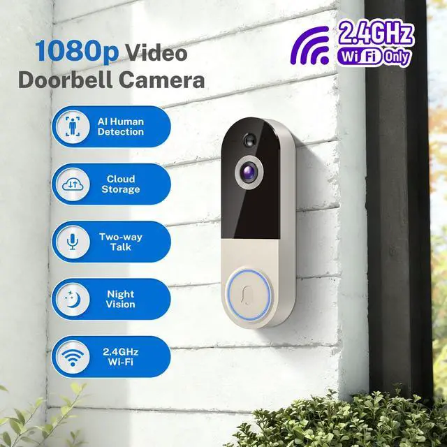Alt view image 6 of 7 - Wireless Doorbell Camera with Rechargeable Battery, 1080P Resolution, 2-Way Audio, Night Vision, AI Human Detection, Cloud Storage, 2.4G WiFi