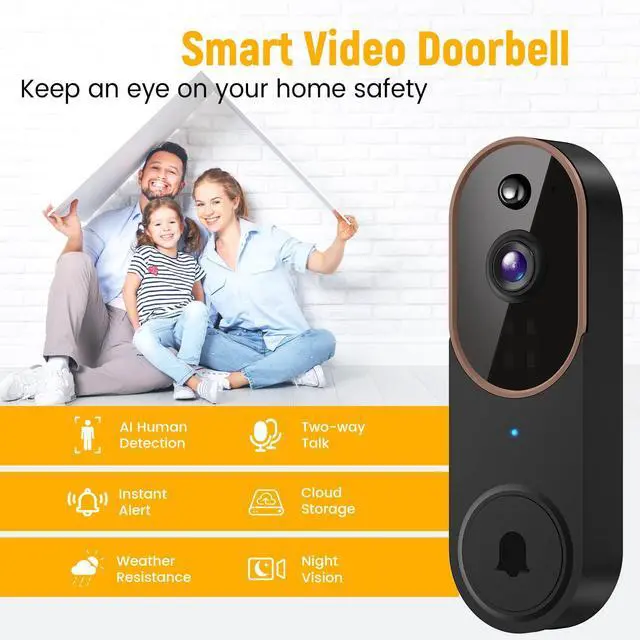 Alt view image 2 of 7 - Wireless Wi-Fi Video Doorbell Camera with Two Way Audio, AI Motion Detection, Night Vision and Cloud Storage, 2.4G Wi-Fi only (Brown)