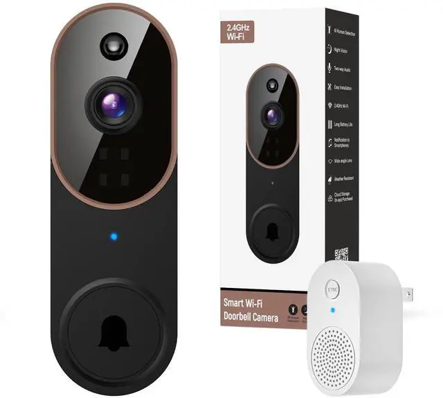 Main image of Wireless Wi-Fi Video Doorbell Camera with Two Way Audio, AI Motion Detection, Night Vision and Cloud Storage, 2.4G Wi-Fi only (Brown)