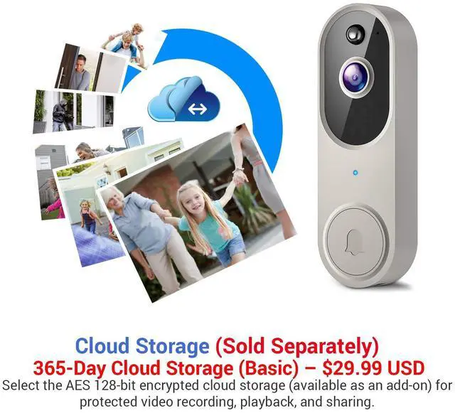 Alt view image 5 of 7 - 1080p Wireless Video Doorbell Camera for Home Security, Battery Powered, Live View, Cloud Storage, AI Human Detection, Night Vision, Two Way Audio, Indoor Outdoor Surveillance, 2.4G Wi-Fi only