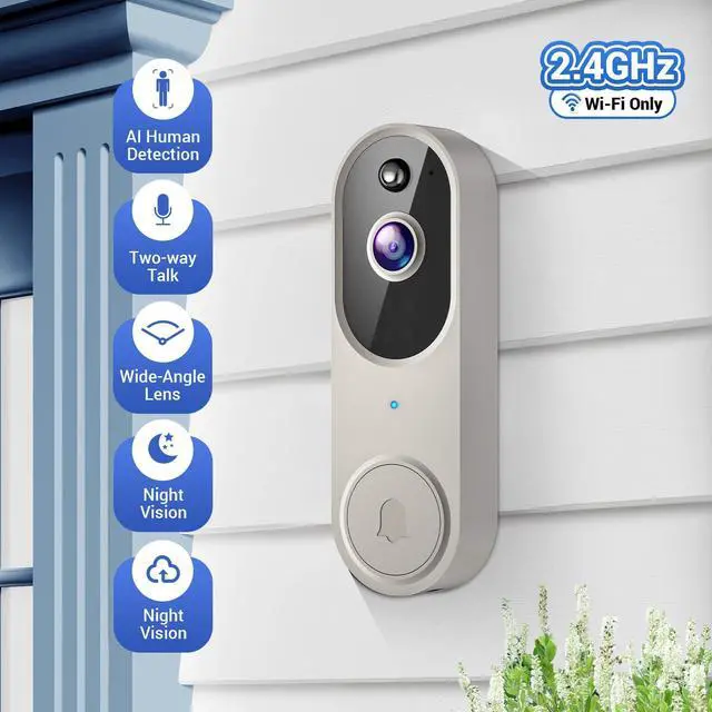 Alt view image 6 of 7 - 1080p Wireless Video Doorbell Camera for Home Security, Battery Powered, Live View, Cloud Storage, AI Human Detection, Night Vision, Two Way Audio, Indoor Outdoor Surveillance, 2.4G Wi-Fi only
