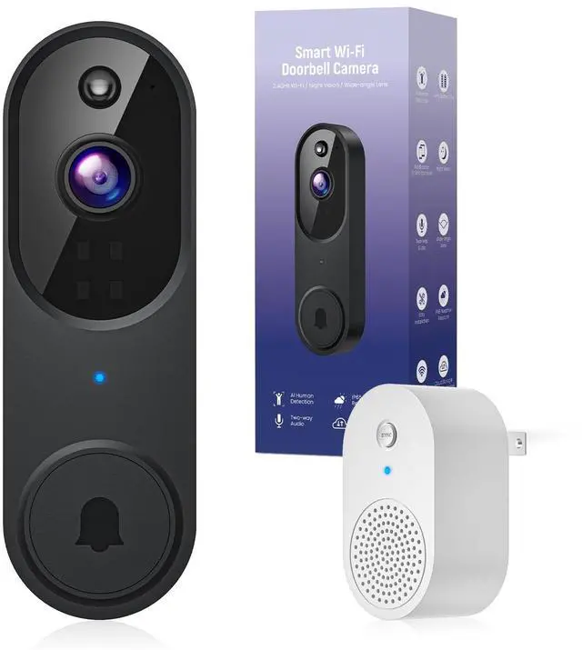 Main image of 1080p Video Doorbell Camera Wireless with Chime, AI Human Detection, 2-Way Audio, FHD Live View, Wire-Free, Night Vision, Cloud Storage, Battery Powered, Indoor Outdoor Surveillance (Black)