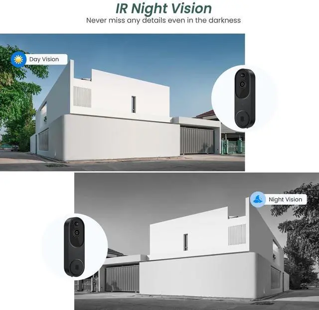 Alt view image 4 of 7 - 1080p Video Doorbell Camera Wireless with Chime, AI Human Detection, 2-Way Audio, FHD Live View, Wire-Free, Night Vision, Cloud Storage, Battery Powered, Indoor Outdoor Surveillance (Black)