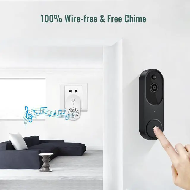 Alt view image 5 of 7 - 1080p Video Doorbell Camera Wireless with Chime, AI Human Detection, 2-Way Audio, FHD Live View, Wire-Free, Night Vision, Cloud Storage, Battery Powered, Indoor Outdoor Surveillance (Black)