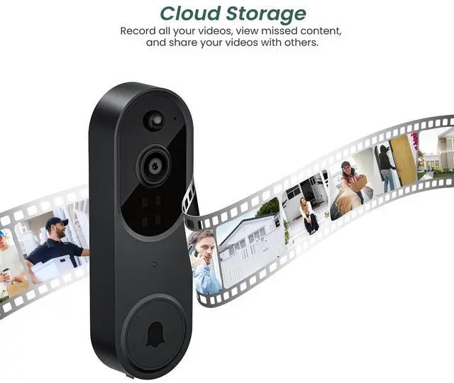 Alt view image 6 of 7 - 1080p Video Doorbell Camera Wireless with Chime, AI Human Detection, 2-Way Audio, FHD Live View, Wire-Free, Night Vision, Cloud Storage, Battery Powered, Indoor Outdoor Surveillance (Black)