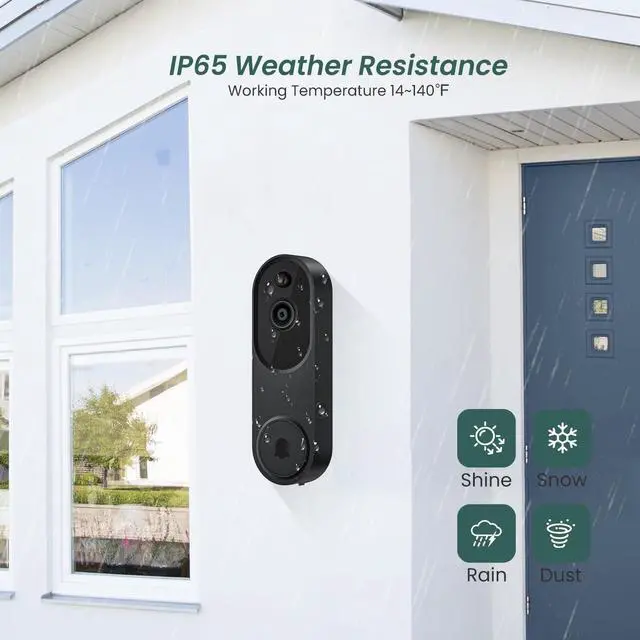 Alt view image 7 of 7 - 1080p Video Doorbell Camera Wireless with Chime, AI Human Detection, 2-Way Audio, FHD Live View, Wire-Free, Night Vision, Cloud Storage, Battery Powered, Indoor Outdoor Surveillance (Black)