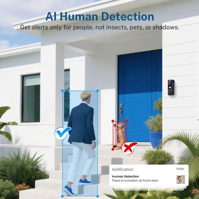 Alt view image 4 of 7 - 1080p Wireless Wi-Fi Video Doorbell Camera with AI Motion Detection, Two Way Audio and Night Vision, Cloud Storage, Battery Powered