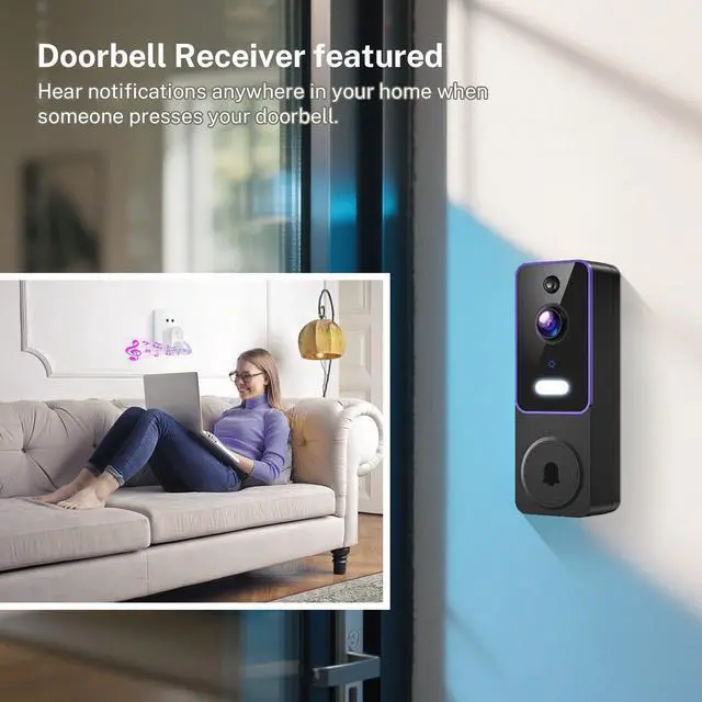 Alt view image 7 of 7 - 1080p Wireless Wi-Fi Video Doorbell Camera with AI Motion Detection, Two Way Audio and Night Vision, Cloud Storage, Battery Powered