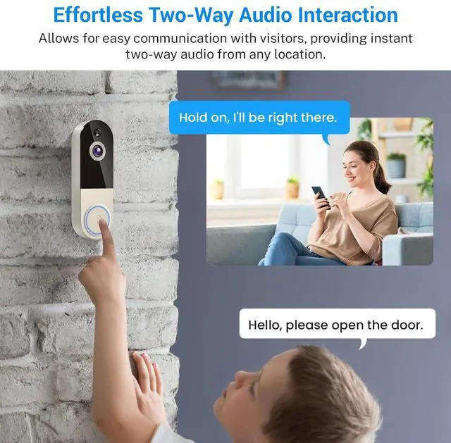 Alt view image 4 of 6 - 1080p Wireless Video Doorbell Camera, Smart Outdoor Surveillance Cam, Live View, Cloud Storage, AI Human Detection, Instant Alerts, Night Vision, Two Way Audio, 2.4G WiFi Only