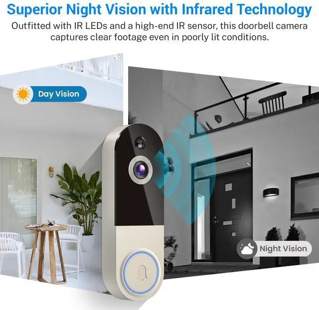 Alt view image 5 of 6 - 1080p Wireless Video Doorbell Camera, Smart Outdoor Surveillance Cam, Live View, Cloud Storage, AI Human Detection, Instant Alerts, Night Vision, Two Way Audio, 2.4G WiFi Only