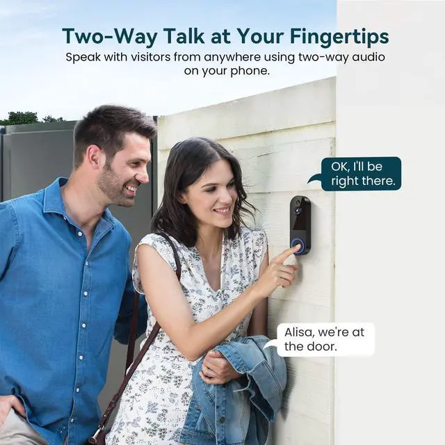 Alt view image 5 of 7 - 1080p Wireless Wi-Fi Video Doorbell Camera with Night Vision, Two Way Audio, 2.4G WiFi Only, AI Motion Detection and Cloud Storage (Sold Separately)