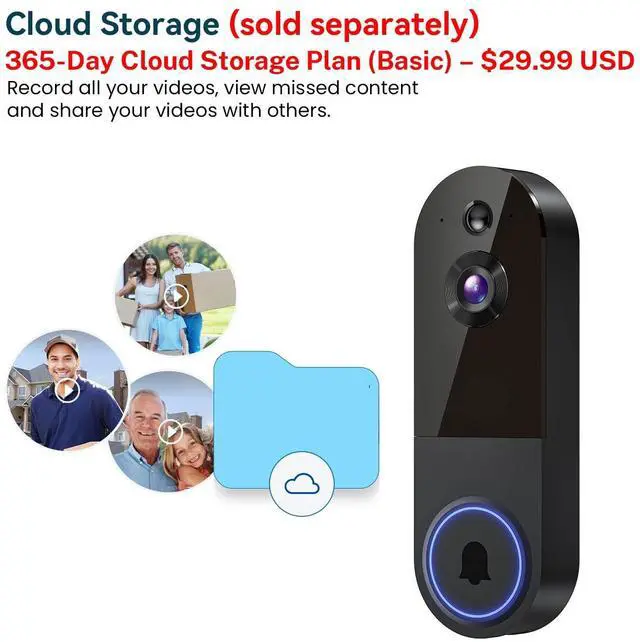 Alt view image 7 of 7 - 1080p Wireless Wi-Fi Video Doorbell Camera with Night Vision, Two Way Audio, 2.4G WiFi Only, AI Motion Detection and Cloud Storage (Sold Separately)