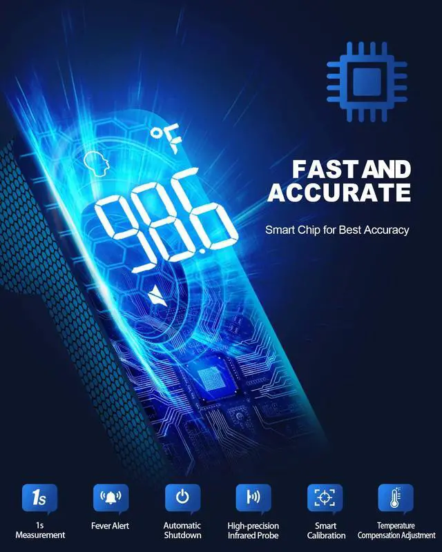 Alt view image 4 of 7 - No-Touch Forehead Thermometer for Adults, Infrared Digital Baby Thermometer for Kids, Accurate Reading with Large Display, Mute Mode, Memory Recall, Fever Alarm