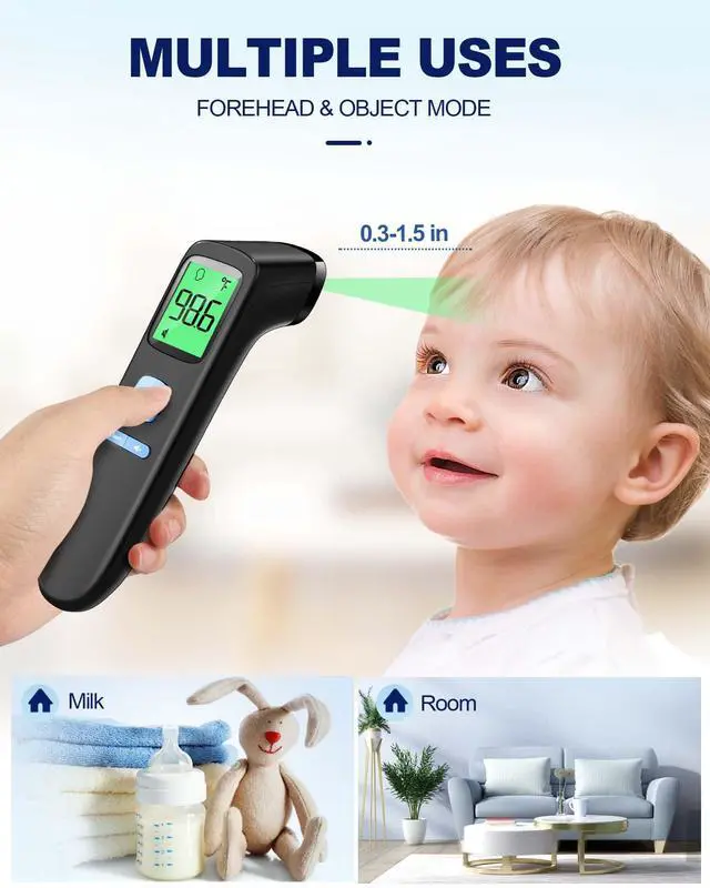 Alt view image 5 of 7 - No-Touch Forehead Thermometer for Adults, Infrared Digital Baby Thermometer for Kids, Accurate Reading with Large Display, Mute Mode, Memory Recall, Fever Alarm