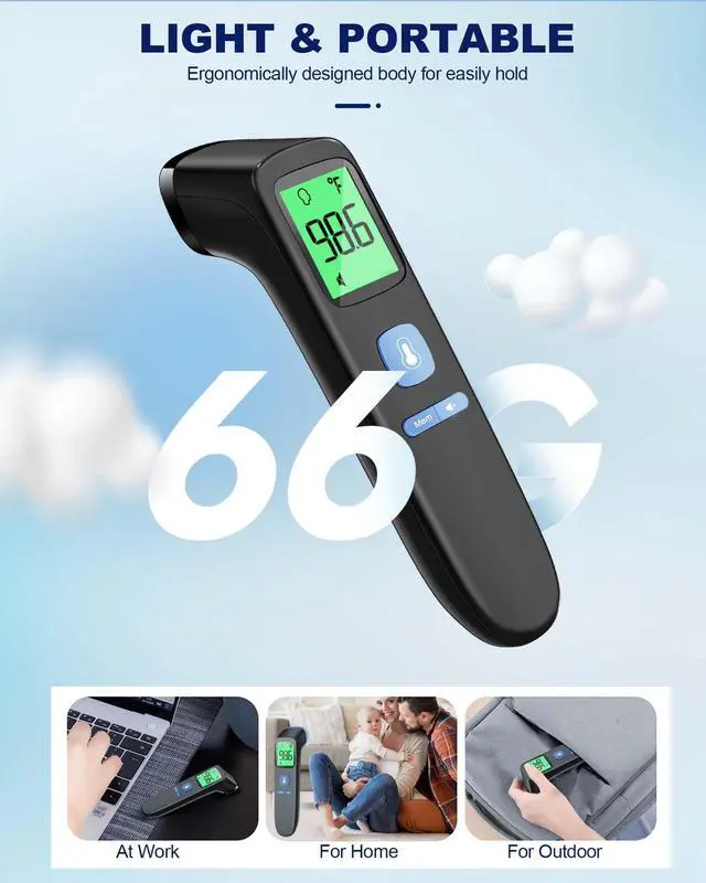 Alt view image 7 of 7 - No-Touch Forehead Thermometer for Adults, Infrared Digital Baby Thermometer for Kids, Accurate Reading with Large Display, Mute Mode, Memory Recall, Fever Alarm