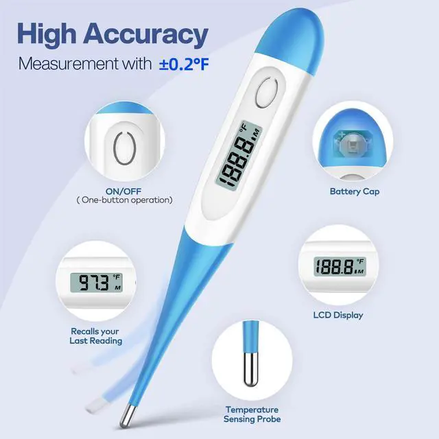 Alt view image 3 of 7 - 10 Seconds Oral Thermometer for Adults and Kids - Accurate & Safe Rectal Thermometer for Baby with Fever Alarm, Digital Thermometer (Light Blue)