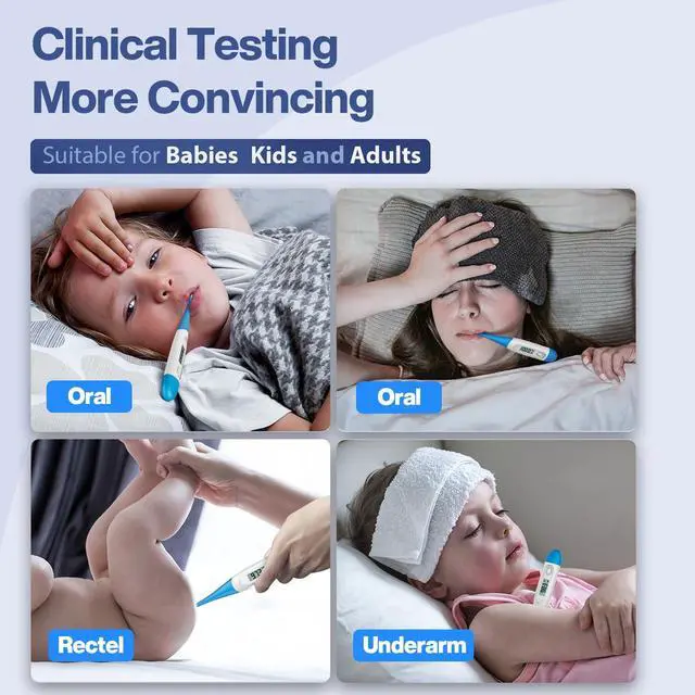 Alt view image 4 of 7 - 10 Seconds Oral Thermometer for Adults and Kids - Accurate & Safe Rectal Thermometer for Baby with Fever Alarm, Digital Thermometer (Light Blue)