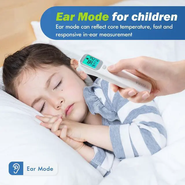 Alt view image 2 of 7 - Ear Thermometer for Kids, Baby Thermometer with Forehead and Ear Mode for Adults, Infant, Kids and Toddler, Touchless and 1 Second Reading with Fever Alarm and Mute Function, LCD