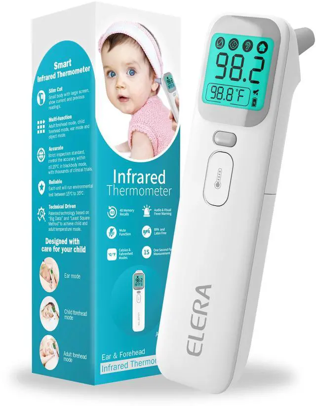 Main image of Ear Thermometer for Kids, Baby Thermometer with Forehead and Ear Mode for Adults, Infant, Kids and Toddler, Touchless and 1 Second Reading with Fever Alarm and Mute Function, LCD