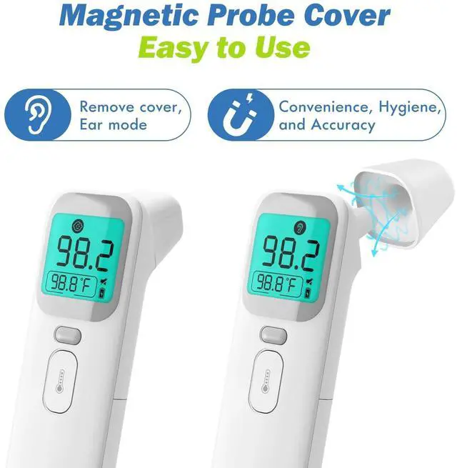 Alt view image 7 of 7 - Ear Thermometer for Kids, Baby Thermometer with Forehead and Ear Mode for Adults, Infant, Kids and Toddler, Touchless and 1 Second Reading with Fever Alarm and Mute Function, LCD