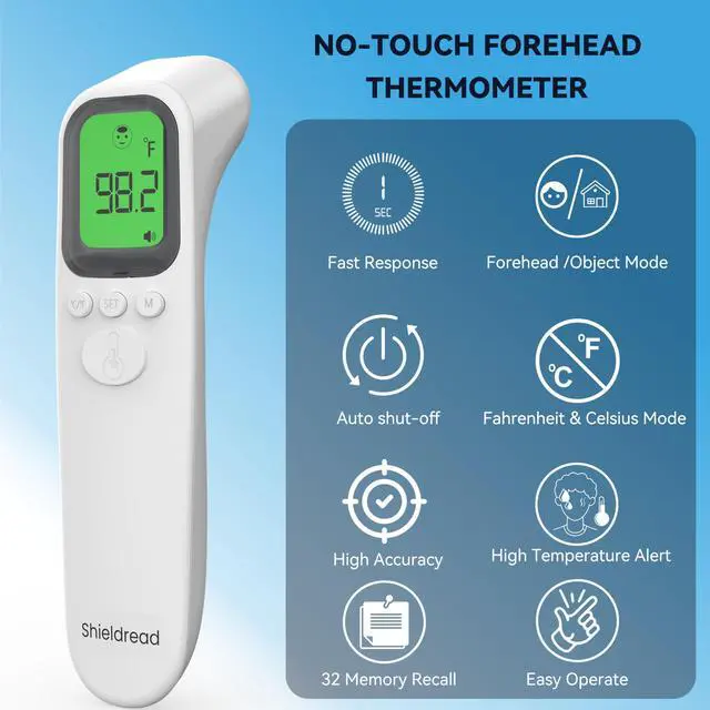 Alt view image 2 of 7 - Non-Contact Forehead Basal Thermometer for Kids and Adults, Digital Fever Thermometer, Accurate Temperature Reading, LCD Screen, Fever Alarm, Memory Recall, Forehead & Object Mode
