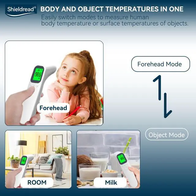 Alt view image 7 of 7 - Non-Contact Forehead Basal Thermometer for Kids and Adults, Digital Fever Thermometer, Accurate Temperature Reading, LCD Screen, Fever Alarm, Memory Recall, Forehead & Object Mode