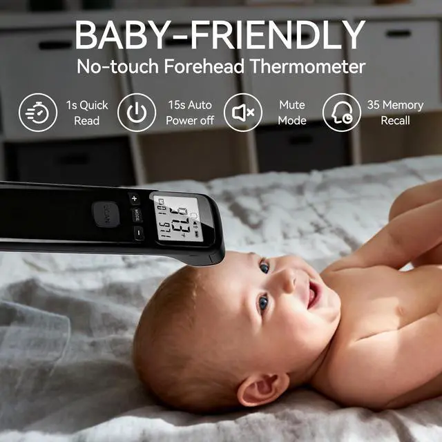 Alt view image 3 of 6 - No Touch Thermometer for Adults, Medical Grade 3-1 Kids Accurate Digital Thermometers Black with Fever Alarm and Infrared Fast Reading Rechargeable Thermometer