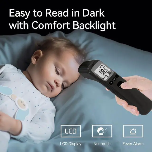 Alt view image 4 of 6 - No Touch Thermometer for Adults, Medical Grade 3-1 Kids Accurate Digital Thermometers Black with Fever Alarm and Infrared Fast Reading Rechargeable Thermometer