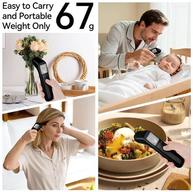 Alt view image 5 of 6 - No Touch Thermometer for Adults, Medical Grade 3-1 Kids Accurate Digital Thermometers Black with Fever Alarm and Infrared Fast Reading Rechargeable Thermometer