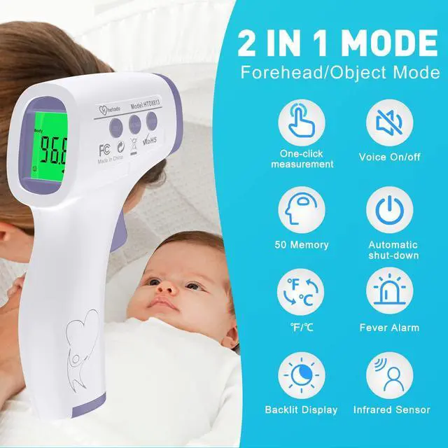 Alt view image 5 of 7 - Digital Thermometer for Adults and Kids, No Touch Forehead Thermometer for Baby, 2 in 1 Body Surface Mode Infrared Thermometer with Fever Alarm and Instant Accuracy Readings
