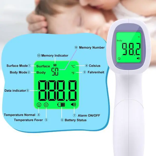 Alt view image 6 of 7 - Digital Thermometer for Adults and Kids, No Touch Forehead Thermometer for Baby, 2 in 1 Body Surface Mode Infrared Thermometer with Fever Alarm and Instant Accuracy Readings