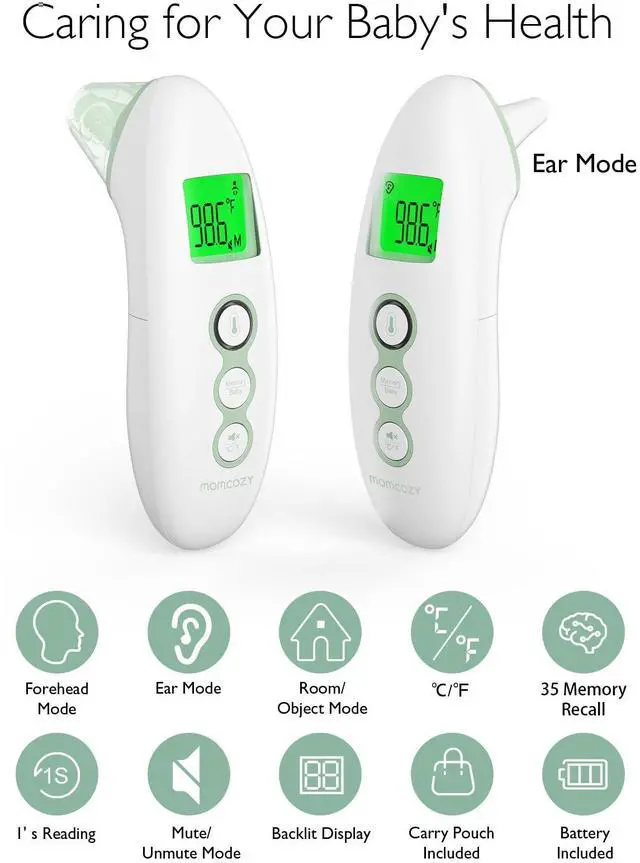 Alt view image 5 of 7 - Non-Contact Forehead and Ear Thermometer, Digital Infrared Thermometer for Adults and Children, with Child Mode, Fever Alarm Function, Mute and Memory Functions, Fast and Accurate Measurement