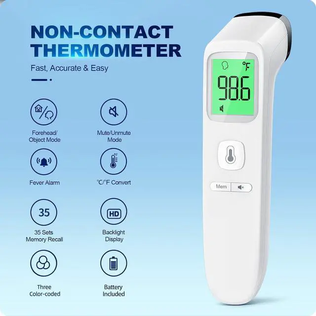 Alt view image 2 of 7 - No-Touch Thermometer for Adults and Kids, Accurate Digital Baby Thermometer, Fever Alarm & Silent Mode, 2 in 1 Forehead & Object Mode