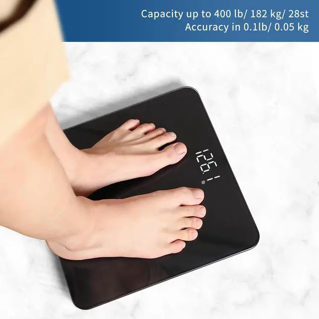 Alt view image 3 of 7 - Scale for Body Weight, High Precision by Weight Scale Professional Factory Since 2001, Bathroom Scale with LED and Step On, 3*AAA Batteries Included, 400lb/182kg, Spray Silver Black