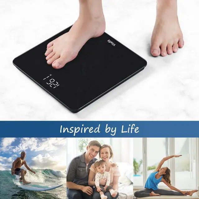 Alt view image 5 of 7 - Scale for Body Weight, High Precision by Weight Scale Professional Factory Since 2001, Bathroom Scale with LED and Step On, 3*AAA Batteries Included, 400lb/182kg, Spray Silver Black