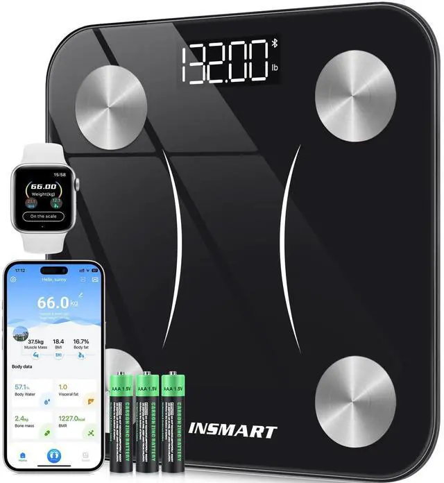 Main image of Smart Scale for Body Weight, Digital Bathroom Scale with BMI, Muscle Mass, Bluetooth Body Fat Scale,17 Body Composition Analyzer with Smart APP Sync Weight Scale, 400 lbs - Black